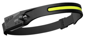 LIFE 39.LED2807 TORCIA FRONTALE FASCIA TESTA MANI LIBERE, BAT.RICARICABILE Li-ION 1200mAh, LED COB 5W+1W (350+60 lumen), CON CAVO USB-C