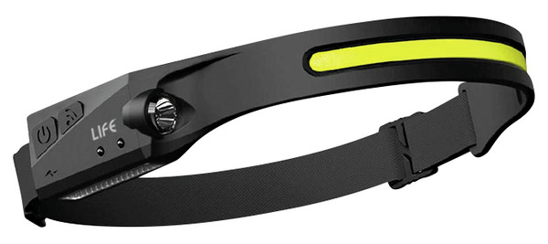 LIFE 39.LED2807 TORCIA FRONTALE FASCIA TESTA MANI LIBERE, BAT.RICARICABILE Li-ION 1200mAh, LED COB 5W+1W (350+60 lumen), CON CAVO USB-C